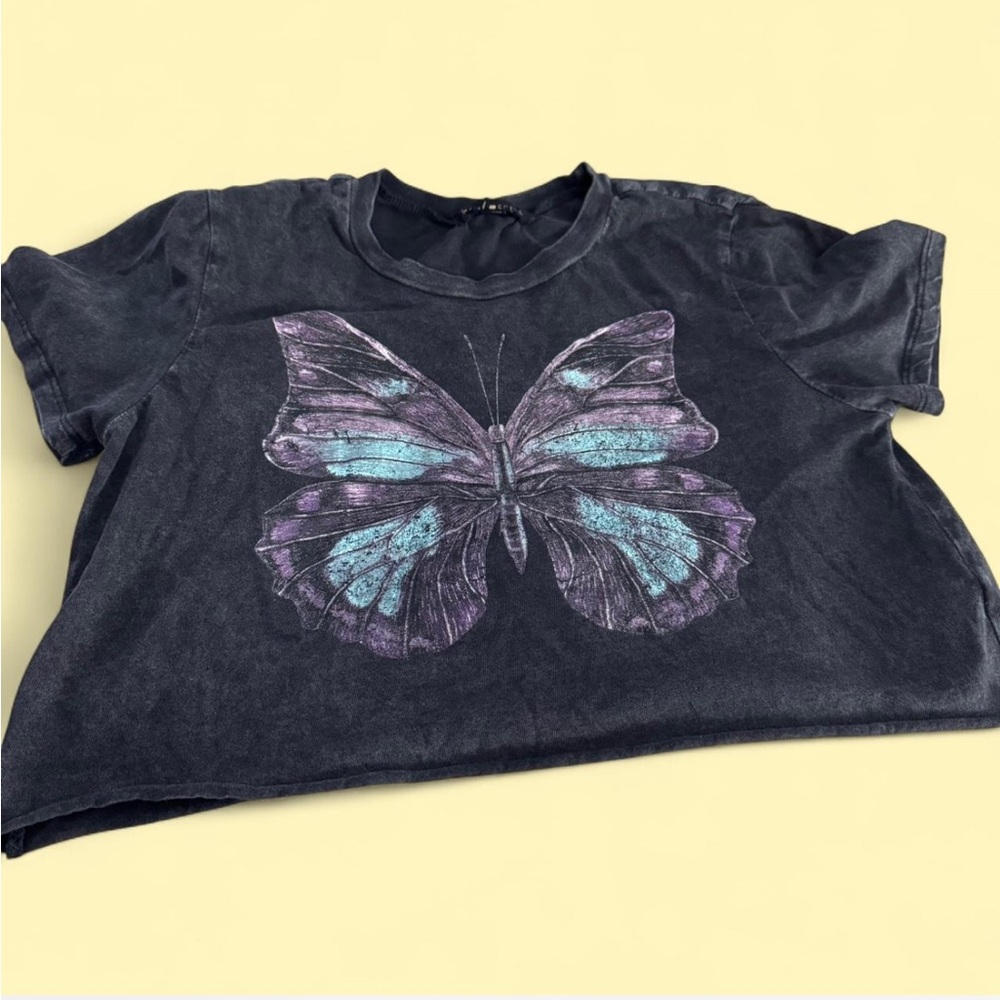 Purple and Black Butterfly crop tee